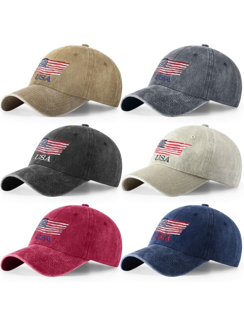 6-Pack American Flag Baseball Caps - Stylish, Adjustable, Perfect for Summer!